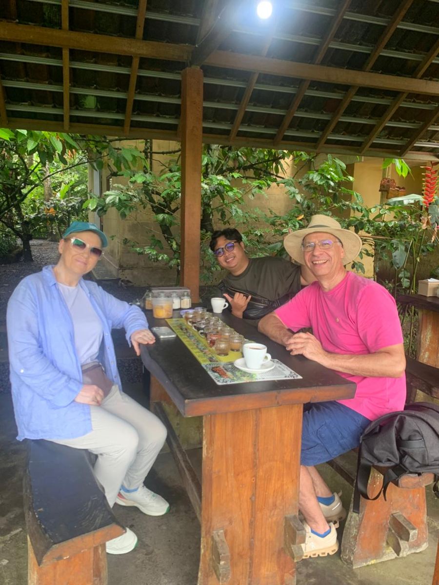 Guests enjoying a coffee tasting on a Bali tour